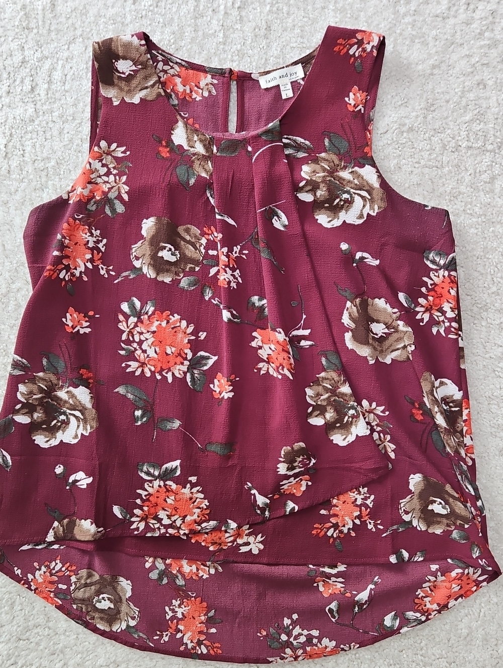 Faith and Joy Burgundy Floral Sleeveless Blouse